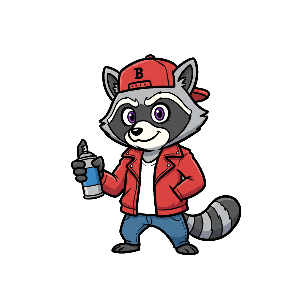 Skater raccoon with spray cans — Cartoon