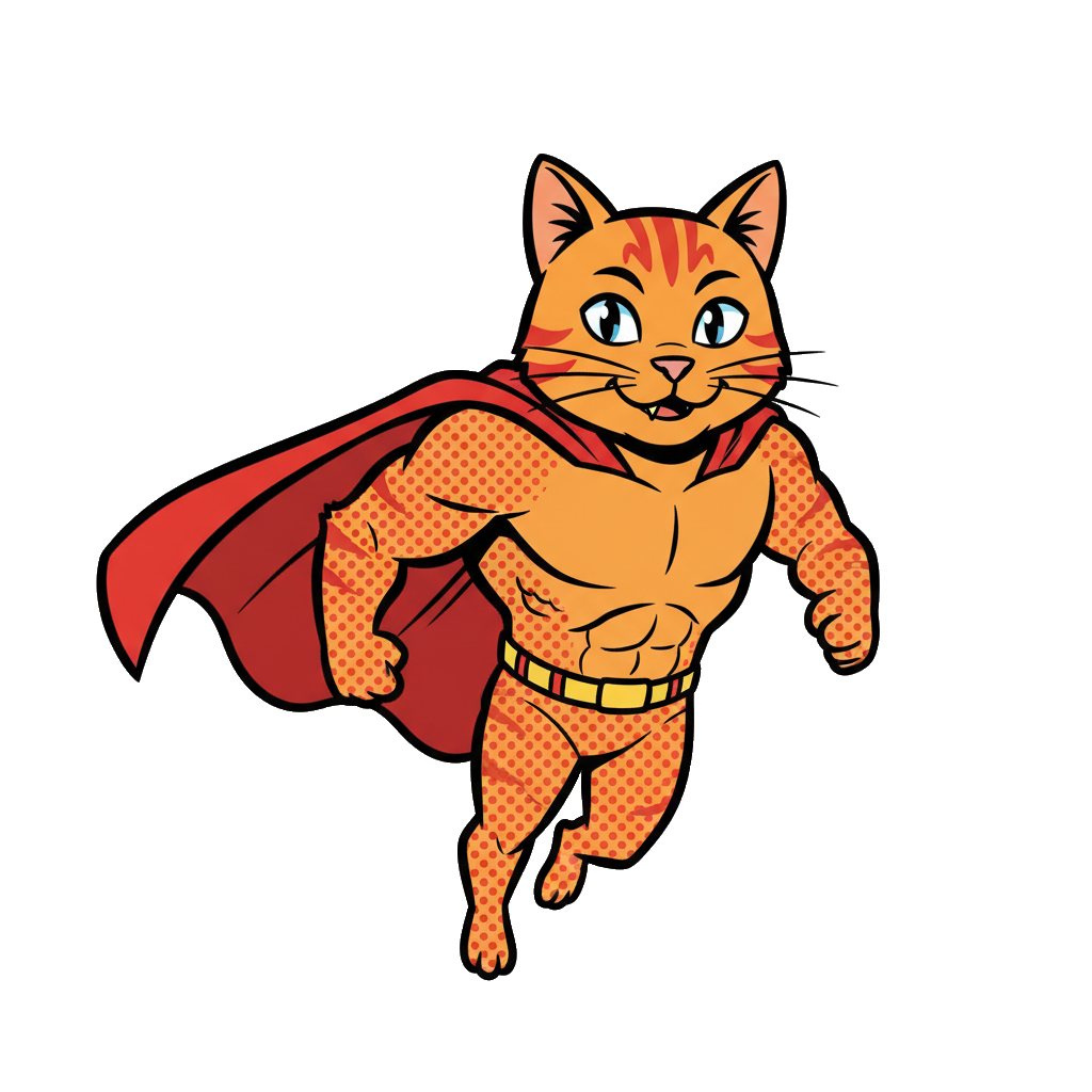 Pop-art halftone cat hero — Comic