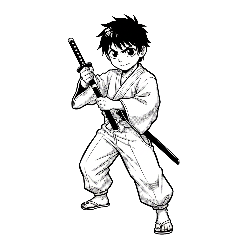 B&W ink swordsman — Manga